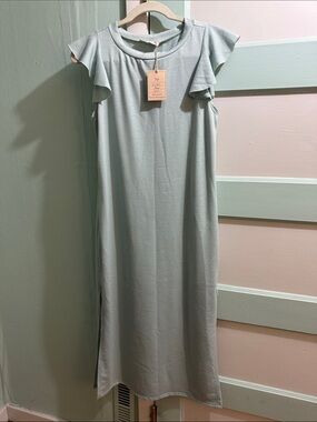 Light Sage Ruffle Sleeve Maxi Dress